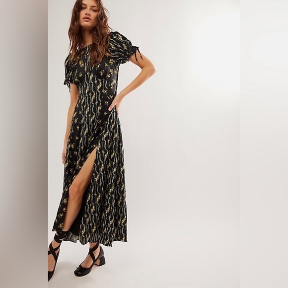 NWOT Free People Magdalena Midi dress in Black/Yellow Floral Sz 0. - Picture 11 of 12